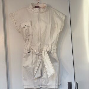 New zipper soft white cotton dress